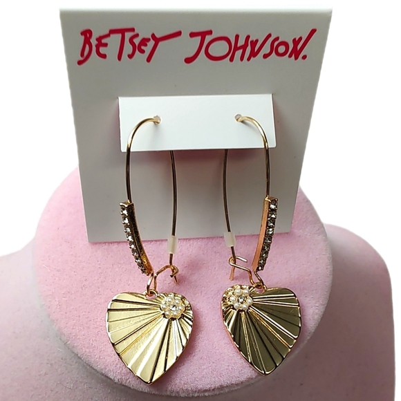 Betsey Johnson Jewelry - Betsey Johnson Heart Dangle Crystal Drop Earrings Gold tone